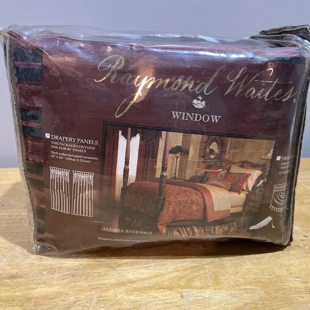 Raymond Waites One Pair‎ Drapery Panels Alissa Striped Copper Burgundy 43x84